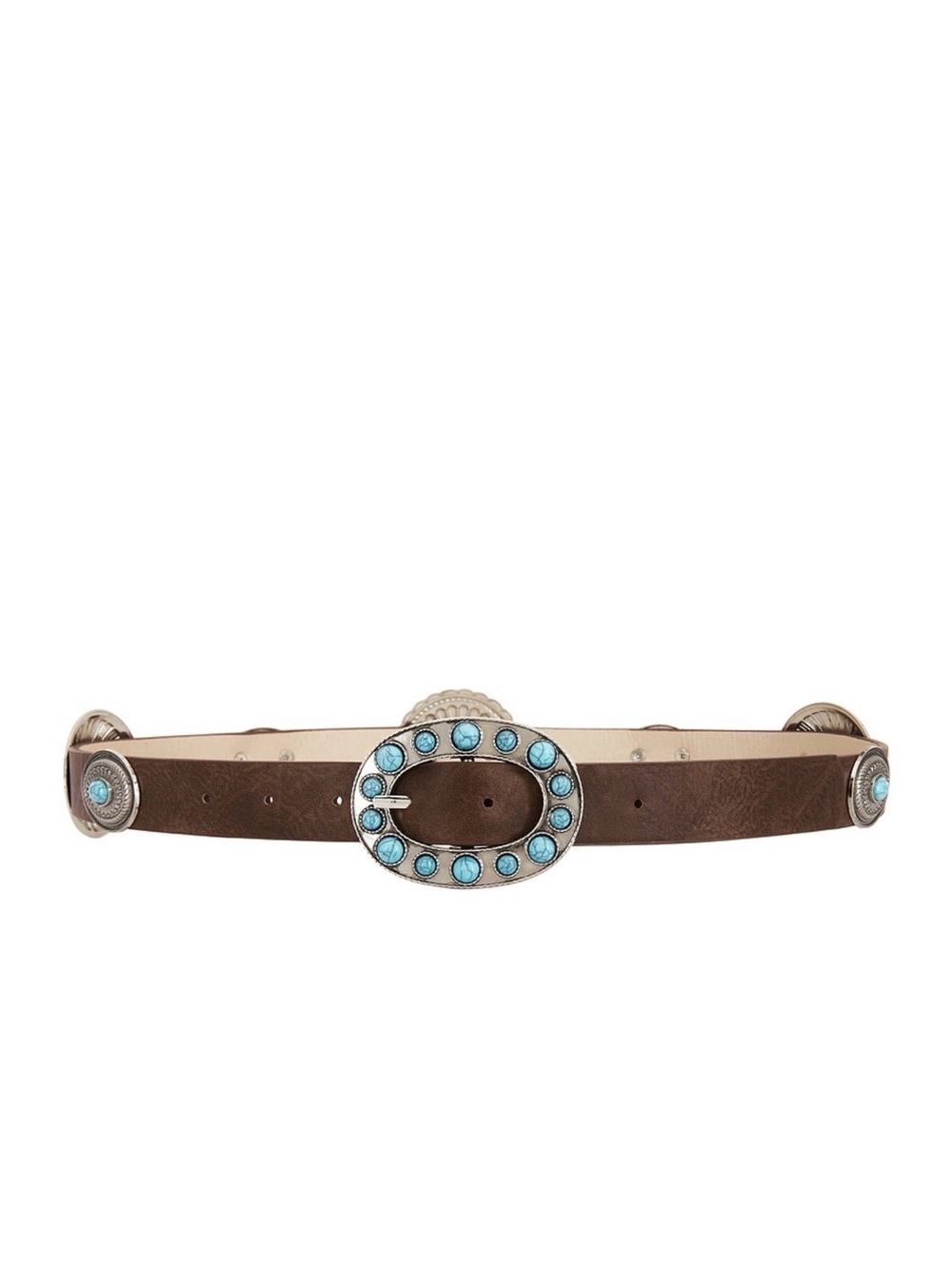 Revolve Western Turquoise Concho Brown Leather Belt